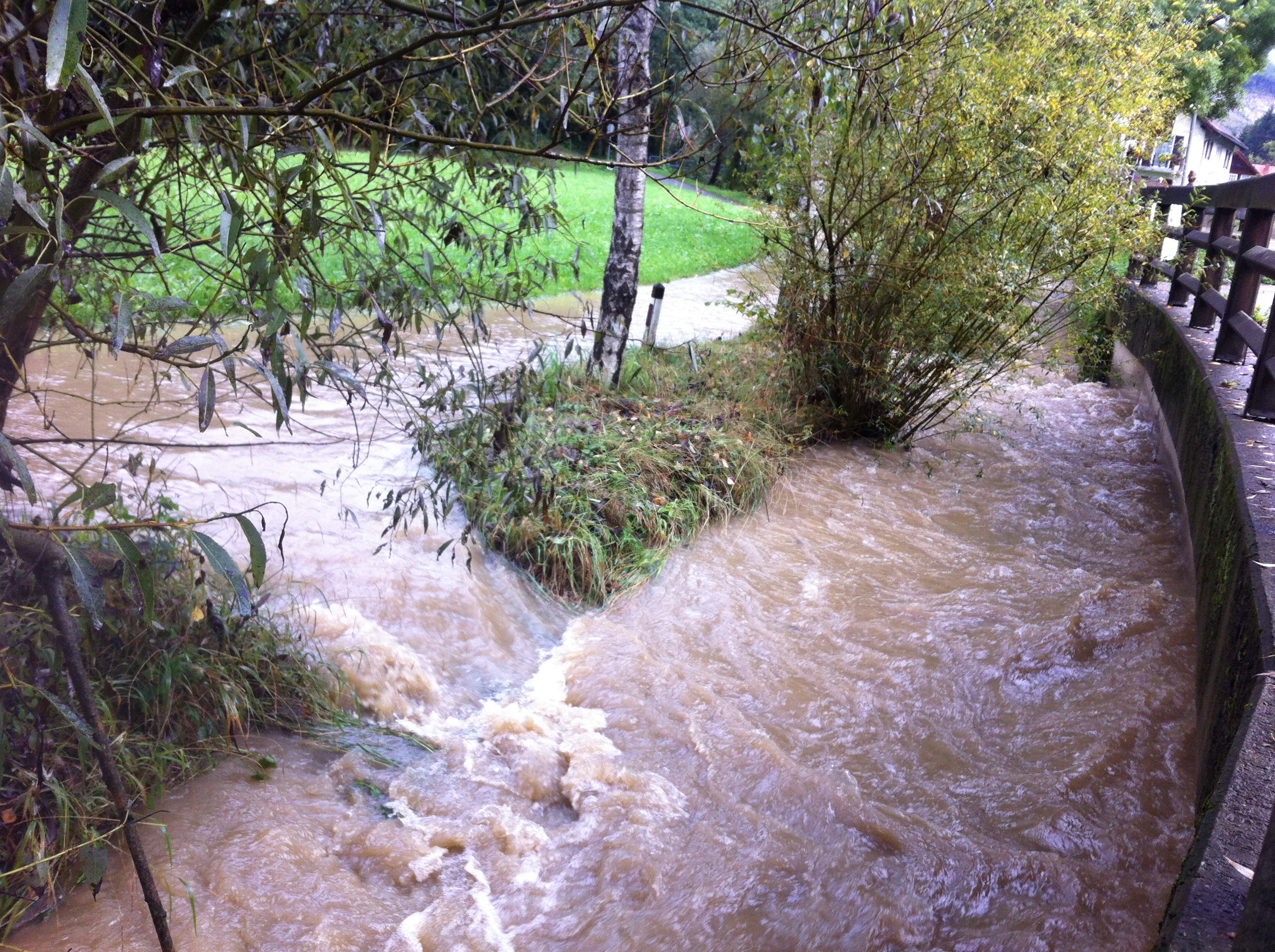 Zu sehen ist: Schöckelbach, über die Ufer getreten