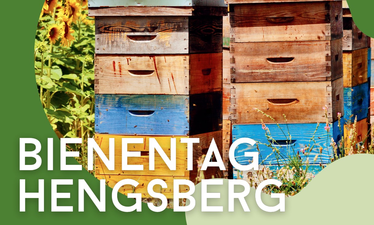 Zu sehen sind: Bienenstöcke. Text: Bienentag Hengsberg
